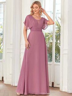 Featuring a double V neckline, a flowy skirt and ruffle sleeves, this elegant empire waist evening dress is a perfect choice for people who are looking for a classic look. The flowy chiffon skirt is perfect for summer occasions. Feel comfortable when wearing it to any special occasions. This empire waist maxi evening dress is available in burgundy and navy blue. Wear these trendy colors and be the fashion leader now! We think it's perfect for evening party, cocktail, prom, homecoming, graduation Empire Waist Evening Dress, Dark Green Bridesmaid Dress, Empire Waist Maxi, Evening Wear Dresses, Beautiful Evening Dresses, Grey Bridesmaid Dresses, Elegant Party Dresses, Chiffon Evening Dresses, Ever Pretty