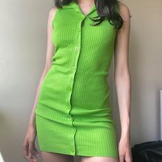 Zara Green Knit Collared Mini Dress - Nwt - Small Chic Green Knit Mini Dress, Green Knit Mini Dress, Casual Green Ribbed Dress, Zara Casual Knit Mini Dress, Zara Knit Mini Dress For Spring, Zara White Shirt, Zara Strappy, Collared Mini Dress, Black Eyelet Dress