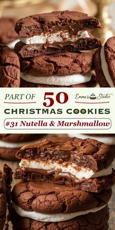 These Nutella & Marshmallow Chocolate Cookies bring gooey marshmallow and rich Nutella together in a soft chocolate cookie shell. Perfect for chocolate lovers, these cookies are like a cozy hot chocolate in every bite. Click to try this deliciously decadent treat and see more Christmas chocolate cookies in our 50 Christmas Cookies Recipes Collection. #NutellaCookies #ChristmasChocolateCookies #HolidayBaking #50ChristmasCookies Christmas Cookie Challenge Recipes, Levin Cookie Recipe, Yule Log Cookies, Hot Cocoa Cookies With Marshmallows, Cookie Recipes Nutella, Easy Cookie Recipes 4 Ingredients Simple, Marshmallow Fluff Cookies, M And M Cookie Recipe, Fun Easy Cookies