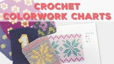 the crochet colorwork chart is shown with several different patterns and colors on it