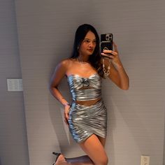 Milana Mini Skirt And Top In Silver Top: Waist 24'' Bust 32'' Hips 34'' Skirt Waist 24'' Bust 32'' Hips 34'' Product Measurements 16" In Length Mini Skirt And Top, Silver Top, Skirt And Top, Silver Tops, Top And Skirt, Skirt Top, Mini Skirt, Womens Skirt, Mini Skirts