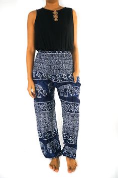 Blue Elephant Pants Women Boho & Hippie Harem Pants - Pants Boho Hippie Pants, Thailand Outfit, Meme Shirts, Elephant Pants, Hippie Pants, Home Clothing, Blue Elephant, Boho Pants, Blue Elephants