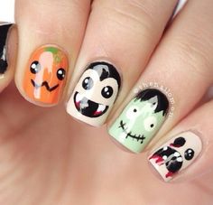 Manicure Halloween, Nail Halloween, Halloween Nail Art Ideas, Festive Nails, Cartoon Nails, Cute Nail Colors, Amazing Nails, Nails Halloween