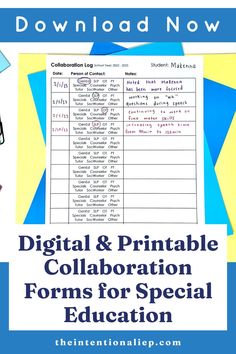 a poster with the words digital and printable collaboration forms for special education