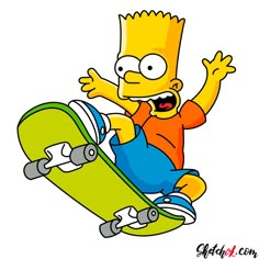 the simpsons riding a skateboard with his arms in the air