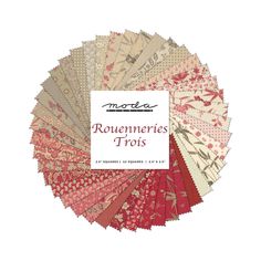 an assortment of red and beige fabrics with the words, ragemerie's trots