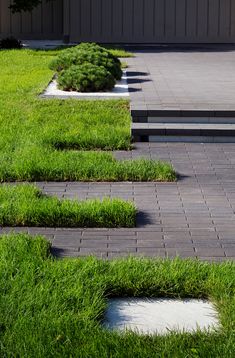 some steps in the grass near a house