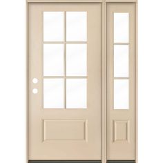 an exterior door with two sidelights and glass panels