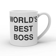 a white coffee mug with the words world's best boss printed in black on it