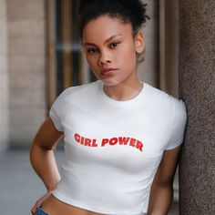 Girl Power Female Trendy Women's Jazzer T-shirt Fitted Short Sleeve Top With Screen Print, Fitted Graphic T-shirt With Text Print, Fitted Graphic Tee With Text Print, Fitted Short Sleeve T-shirt With Screen Print, Fitted Short Sleeve Graphic Tee Shirt, Fitted Short Sleeve T-shirt With Letter Print, Fitted Slogan T-shirt With Short Sleeves, Fitted Short Sleeve Slogan T-shirt, Fitted Slogan Shirt With Crew Neck