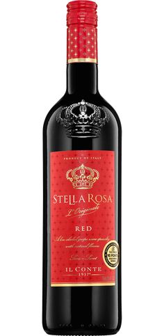 a bottle of stella rosa red wine on a white background with a gold crown