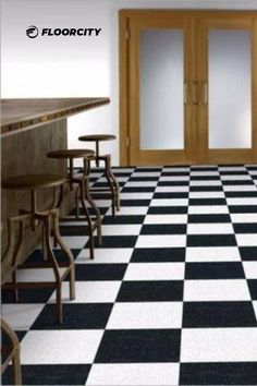 Classic Black and White Flooring Checkered Tile Floor, Black And White Floor Tiles, Linoleum Tiles, Vct Flooring, White Floor Tiles, Checkered Tile, Black And White Flooring, Vct Tile, Vinyl Wood Planks