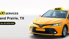 a taxi cab is shown with the words taxi services grand prairie, tx