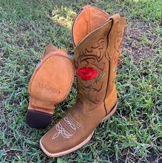 Women's Square Toe Cowgirl Boots Leather Tan Western Rodeo with FREE Belt 703 | eBay Cowboy Boots Flat Toe, Boots Vaqueras, Quince Boots, Mexican Boots For Women, Boots Mexican, Cowboy Boots Outfit Fall, Boots For Women Cowboy, Square Toe Boots Cowgirl, Vaquera Boots