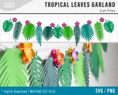 tropical leaves garland cut - outs and svg files for silhouettes, cricut & paper crafts