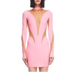 Pink Mini Dress With Illusion Panels. Completely Sold Out Online. Brand New With Tags, Only Tried On Once. Phots Are Of Actual Item And Actual Dress In The H&M X Mugler Collaboration Campaign. Great Fit And Quality Pink Sheer Stretch Dress, Pink Stretch Sheer Dress, Fitted Mini Dress With Sheer Sleeves, Fitted Mini Bodycon Dress With Mesh Sleeves, Elegant Fitted Pink Mesh Dress, Pink Dresses With Sheer Sleeves For Night Out, Pink Dress With Sheer Sleeves For Night Out, Pink Fitted Dress With Sheer Sleeves, Fitted Pink Dress With Sheer Sleeves