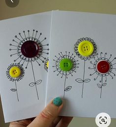 two handmade cards with buttons on them