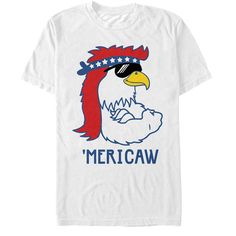 Spend this Fourth of July laughing with the Lost Gods American Eagle Cartoon White T-Shirt. A cool cartoon bald eagle sports a bandana, sunglasses, and "'Mericaw" below on this cool white America shirt. Size: 2xl. Gender: male. Age Group: adult. Pattern: Bird. Material: Cotton. Summer Fan Gear Graphic Tee Tops, Summer Fan Gear Graphic Tee, Summer Graphic Tee Tops For Fans, White T-shirt For Summer Fan Gear, Cotton Sports Fan T-shirt For Summer, Summer Sports Fan Cotton T-shirt, Summer Cotton Sports Fan T-shirt, Summer Sports Fan T-shirt For Fan Merchandise, Summer Sports Fan Merchandise T-shirt