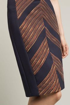 The Western Pencil Skirt upgrades the classic wardrobe staple with a multicolor chevron embroidery detail over navy blue.  Fashion, Holiday fashion,Women's fashion, Tops, Casual Fashion, Unique Fashion,  Summer Fashion,  Women's fashion for work, casual fashion;  trends 2020; Skirt; Fashion of the day;  #fashion #fashionTrends  #fashionInspiration #womensfashion #casualfashion #fashionstyle  #casualoutfits #evafranco #skirt Dart Placement, Chevron Embroidery, Bridesmaid Dresses Ideas, Pencil Skirt Diy, Pencil Dress Outfit, Skirt Inspiration, Unique Skirts, Pencil Skirt Outfits, Textured Skirt