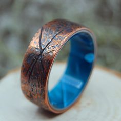 BEATEN COPPER AQUATIC | Hand Beaten Copper & Aquatic Resin - Titanium Men's Rings - Minter and Richter Designs Copper Wedding Band, Unique Wedding Rings, Titanium Rings For Men, Titanium Wedding Rings, Copper Ring, Wedding Rings Unique, Titanium Rings, Copper Rings, Wedding Matches