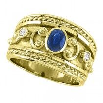 Oval Blue Sapphire & Diamond Byzantine Ring 14k Yellow Gold (0.73ct) Old Fashioned Words, Byzantine Ring, Wide Band Diamond Rings, Elizabeth Kubler Ross, Ring Redesign, Byzantine Rings, Byzantine Jewelry, Wide Wedding Bands, Rings Blue