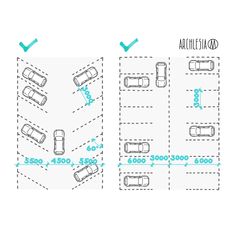 the diagram shows how cars are parked in an area that is divided by two separate lanes