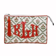 Floral Trellis Monogramable Zippered Pouch - The Well Appointed House Zippered Pouch, Zipper Pouch, The Well, Cosmetic Bag, Monogram, Pouch, Zipper, 10 Things, Floral