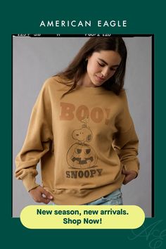 Super soft brushed fleece/Crew neck/Halloween graphics/Ribbed cuffs Charlie Brown Pumpkin, Halloween Snoopy, Weekend Sweatshirt, Pumpkin Sweatshirt, Halloween Graphics, Black Pullover Sweater, Woven Sweater, American Eagle Sweater, Oversize Knit