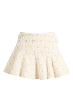 Dainty flowers tumble across this statement-making skirt cut with lace-up sides in a stem-baring length for modern appeal. Hidden back-zip closure Lined 95% polyester, 5% elastane Dry clean Imported Spring Flared Skirt With Drawstring, Making Skirt, Dainty Flowers, Fabric Gift Bags, Fabric Gifts, Free Fabric, Anniversary Sale, Fit Inspo, Fitness Inspo