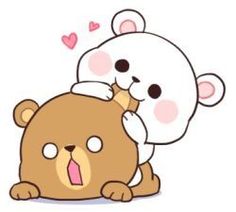 a couple of bears hugging each other with hearts in the background and text that reads, i love you