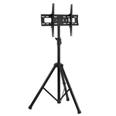 a black tripod tv stand on a white background