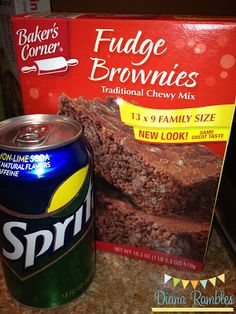 a can of spirt fudge brownies next to a box of cake mix