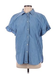 J.Crew Short Sleeve Button Down Shirt Size: 2 Tops - used. 100% COTTON | J.Crew Short Sleeve Button Down Shirt: Blue Tops - Size 2 Medium Wash Short Sleeve Top With Buttons, Light Wash Buttoned Top With Short Sleeves, Light Wash Short Sleeve Tops With Buttons, Light Wash Tops With Buttons And Short Sleeves, Medium Wash Short Sleeve Top With Button Closure, J Crew Shorts, Short Sleeve Button, Blue Shorts, Short Sleeves Tops