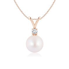 Secured to a V-bale is the Akoya cultured pearl that draws attention with its remarkable luster. A sparkling diamond accent on top adds to the beauty of this classic 14k rose gold pearl pendant. Rose Gold Pearl, Rose Gold Pendant, Sea Pearl, South Seas, Akoya Pearls, South Sea Pearls, Sparkle Diamonds, Gold Pearl, Cultured Pearls