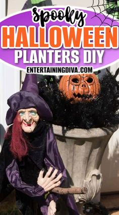 How to Create Spooky Halloween Planters | Outdoor Halloween Decor Ideas Halloween Planters, Halloween Addition, Fun Planters, Light Up Pumpkins, Planter Ideas, Pumpkin Lights