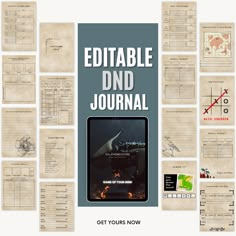 an image of a book cover with the title'editable dnd journal get yours now '