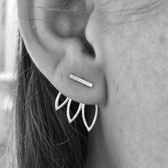 Oxidized sterling silver adds an edge to our classic earring jackets! This combination includes a 1 x 8mm sterling silver bar stud and coordinating silver triple leaf jacket that peeks from the side of the ear down to the bottom of the ear, laying flat across the back of the earlobe. Leaf ear Minimalist Silver Ear Climbers For Anniversary, Classic Silver Pierced Ear Climbers, Elegant Silver Ear Climbers For Everyday, Everyday Sterling Silver Ear Climbers, Silver Ear Cuff With Matching Earrings For Everyday, Silver Pierced Ear Climbers For Anniversary, Everyday Silver Pierced Ear Climbers, Sterling Silver Ear Climbers For Anniversary, Sterling Silver Pierced Ear Climbers For Anniversary