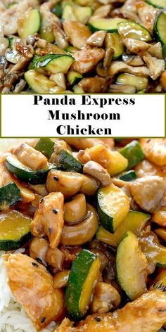 panda express mushroom chicken with white rice and cucumbers