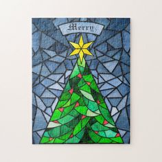 a puzzle with a christmas tree on it