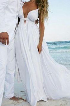 NumberSea - NumberSea Charming White Chiffon Simple Sleeveless Open Back Beach Wedding Dresses, MW227 White Beach Wedding Dresses, White Beach Wedding, Chiffon Wedding Dress Beach, Beach Wedding White, Cheap Prom Dresses Long, Beach Wedding Gown, Beach Wedding Dresses, White Beach, Dress Chiffon