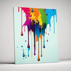 a canvas with colorful paint dripping on it