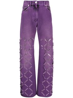 Baggy Straight Leg Purple Jeans, Silvi Timberwolf, Purple Straight Jeans, Purple Ripped Jeans, Purple Jeans Brand, Versace Clothes, Purple Brand Jeans, Purple Denim, Statement Pants