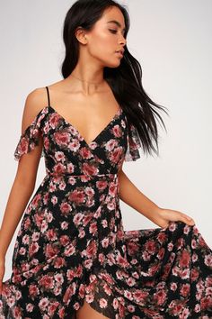 Adalynn Black Floral Print Off-the-Shoulder Wrap Maxi Dress 5 Stylish Dresses For Wedding, Dresses Casual Long, Latest Fashion Dresses, Shoulder Wrap, Wrap Maxi Dress, Black Floral Print, Long Dress Casual, Wedding Guest Dresses, Long Black Dress