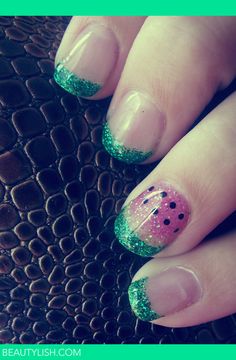 Watermelon Gel Nails | Rebecca S.'s Photo | Beautylish Nails Watermelon, Watermelon Nails, Gel Nail Art Designs, Manicure Gel, Glitter Gel Nails, Nail Photos, Gel Nail Design, Nails Polish, Sparkle Nails