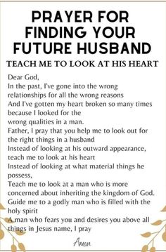 a poem that says prayer for finding your future husband teach me to look at his heart