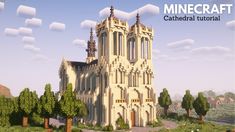 an image of a cathedral in the middle of some trees and bushes, with text overlaying it that reads minecraft cathedral