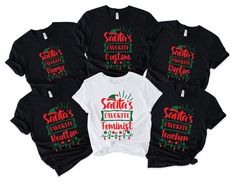 Family Matching Santa's Favorite Christmas T-Shirt,Funny Santa Christmas Tshirt,Custom Santa's Favorite Tshirt,Funny Santa's Favorite Shirt *Free shipping over $35. *Please review all size charts displayed in the product images. *Sizing might differ 1" (+-) . We recommend you to size up of you're between two sizes. *All shirts are made with top-of-the-line DTF and pressed with a professional grade heat press. * If you want to add or change anything on the existing design that is displayed in the Funny Black Christmas T-shirt, Black Christmas Tops With Text Print, Black Tops With Text Print For Christmas, Black Text Print Top For Christmas, Christmas Graphic Tee With Funny Text, Christmas T-shirt With Funny Print, Funny Christmas T-shirt With Funny Print, Tshirt Custom, Funny Santa