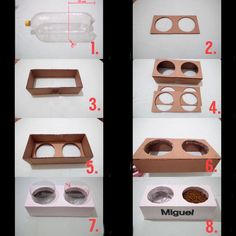 the instructions for making a bird feeder out of cardboard boxes and empty plastic bottles are shown