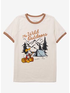 Disney Mickey Mouse Wild Outdoors Women’s Ringer T-Shirt - BoxLunch Exclusive Disney World Family Shirts, Outdoors Women, Campfire Songs, Disney Shorts, Spooky Stories, Camping Tee, Disneyland Shirts, Camp Style, Disney Tees