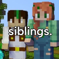 three people standing next to each other with the words siblings in front of their faces